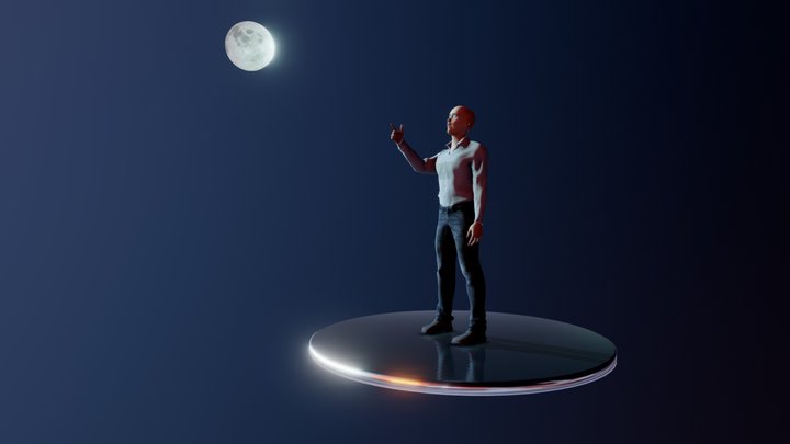 Man Pointing To The Moon 3D Model