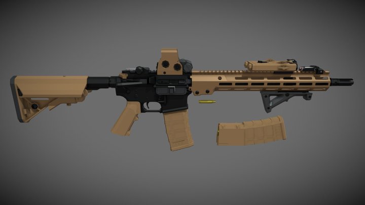 low-poly M4A1 SOPMOD Block III 3D Model