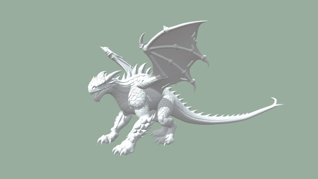 熔岩黑龙写实3D模型 | PBR全贴图 含正/侧/背三视图 游戏怪兽恶龙资产