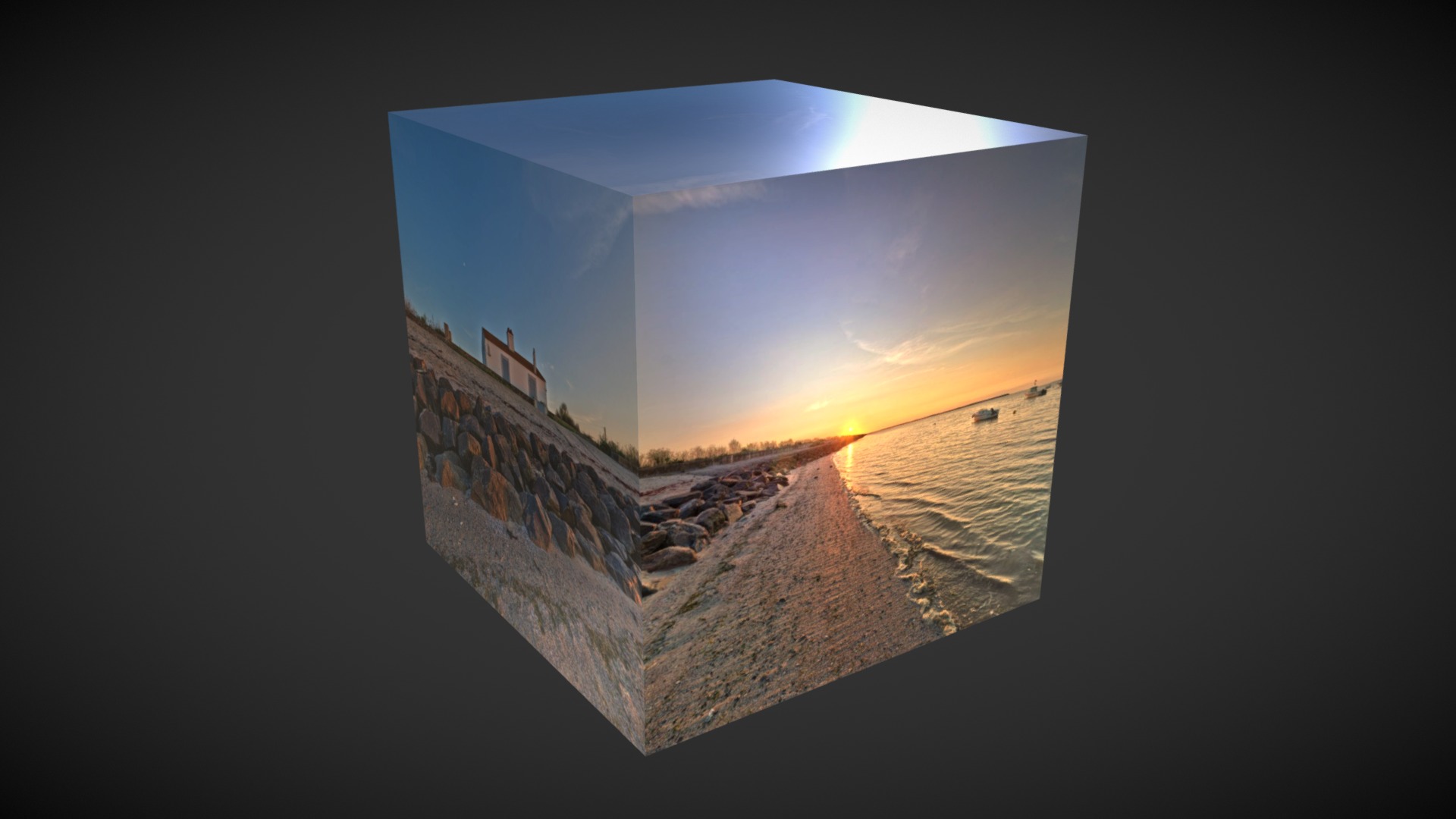 3D model Panoramic cube - This is a 3D model of the Panoramic cube. The 3D model is about a view of the sunset through a window.