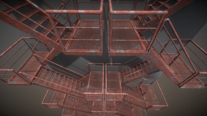 Modular Industrial Staircase Rusted (Low-Poly) 3D Model