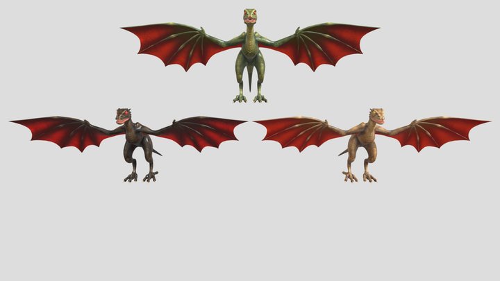 Baby Drogon, Rhaegal, and Viserion - Rigged 3D Model