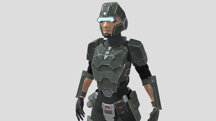 Female Futuristic Soldier 3D Model