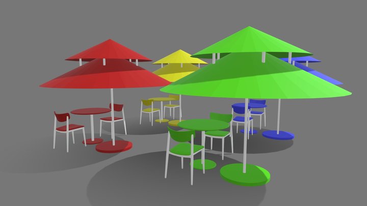 3D Patio Furniture Set with Umbrellas 3D Model
