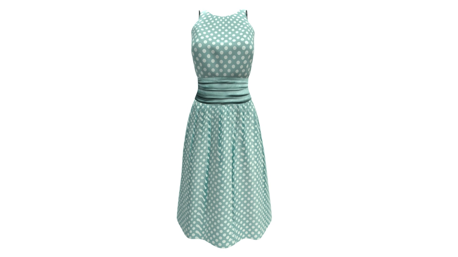 Female Green Polka Dots Retro Dress — Sketchfab embed 3D viewer