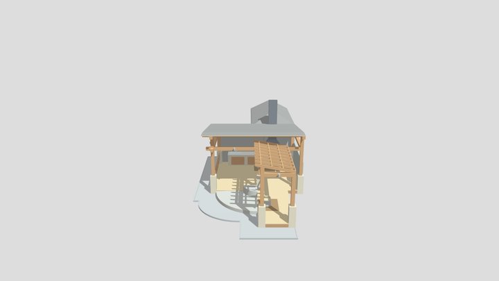 Recreation area is stone with a tree with a BBQ 3D Model