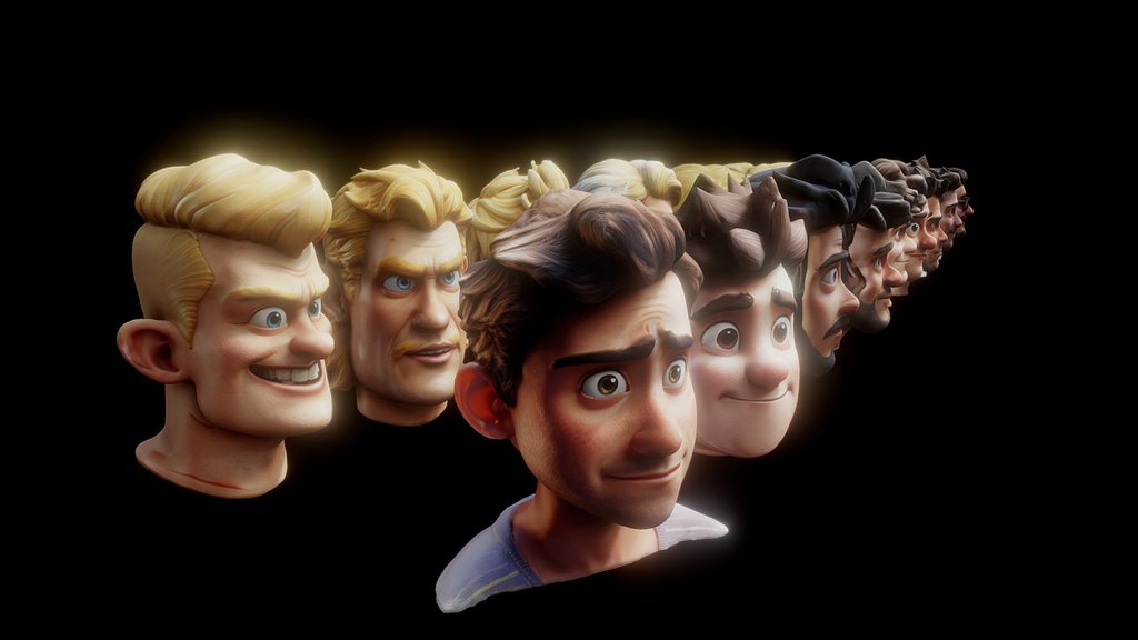 18x Stylized Men's Heads