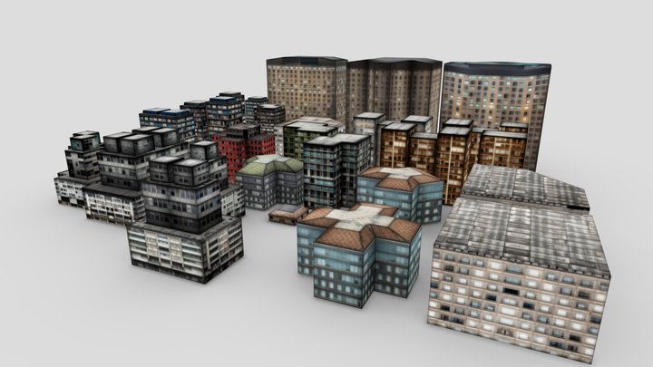 Ps1 Style Buildings Low poly Pixelated 3D Model