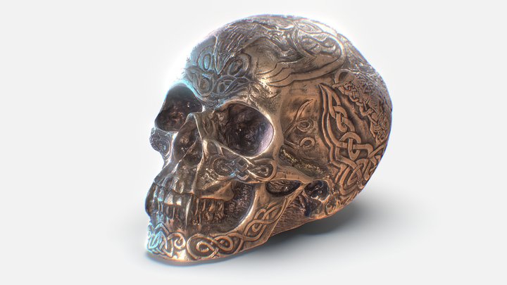 Carved Metal Skull 3D Model