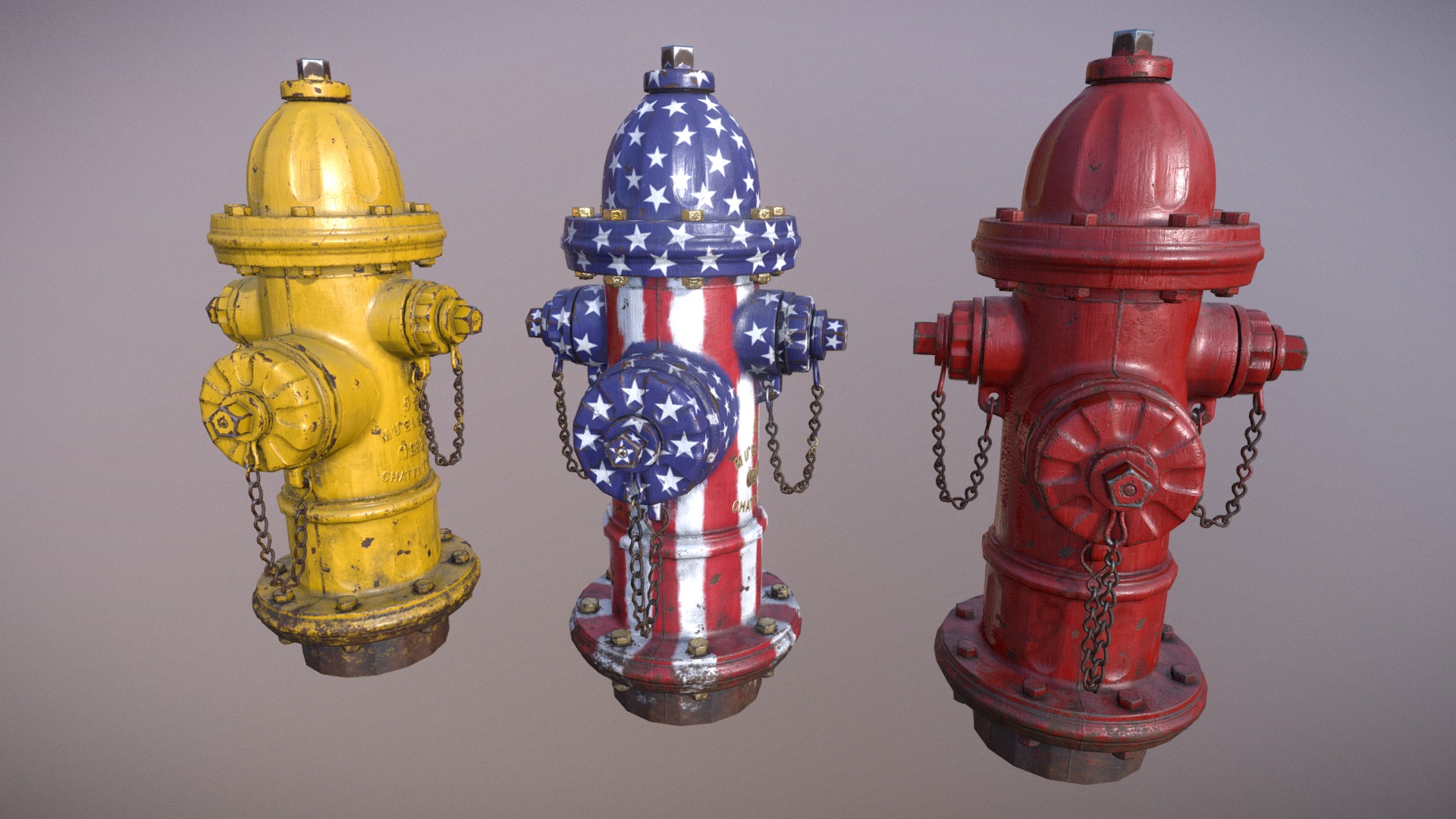 3D model Fire Hydrant - This is a 3D model of the Fire Hydrant. The 3D model is about a group of fire hydrants.