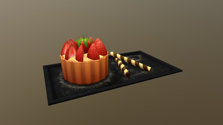 Low Poly Strawberry Tart & Michelettes 3D Model