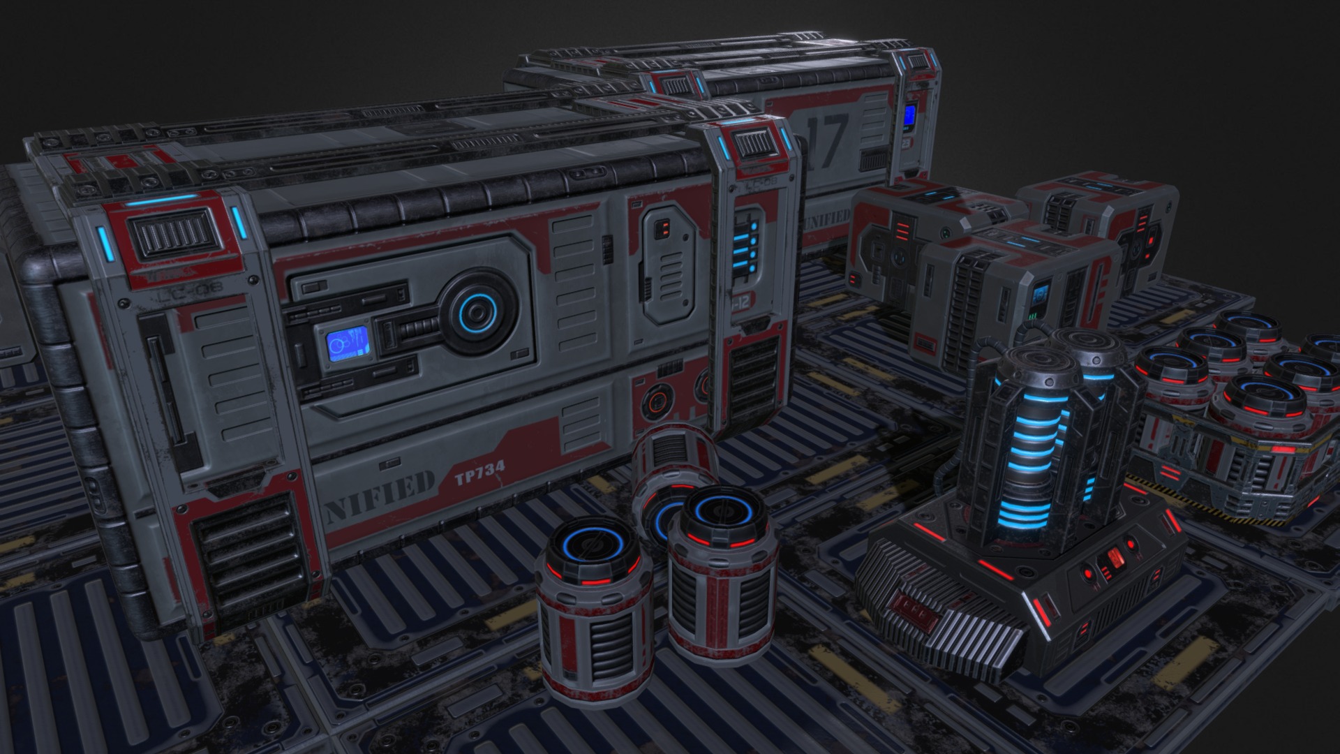 3D model Sci-Fi Containers (PBR)Low-Poly - This is a 3D model of the Sci-Fi Containers (PBR)Low-Poly. The 3D model is about a group of electronic devices.