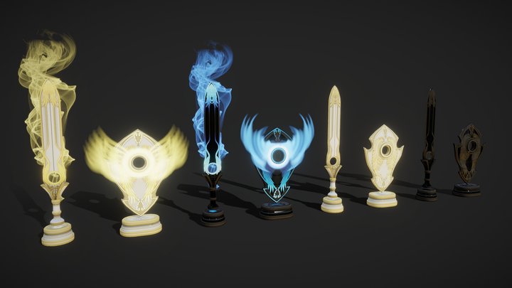 Light and Dark Swords and Shields 3D Model