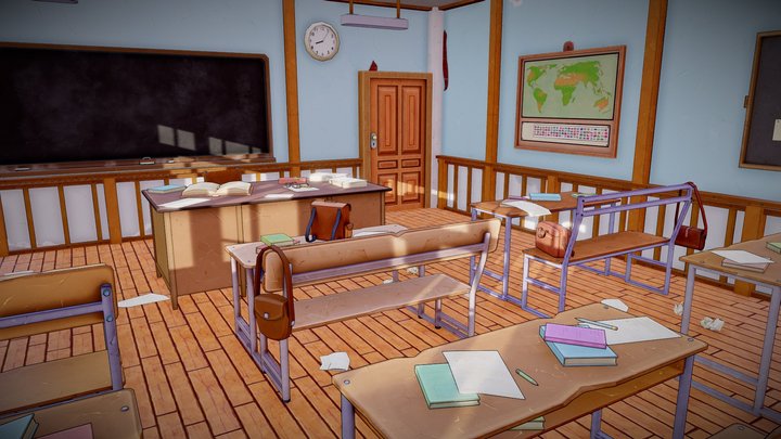 LowPoly Stylized Classroom 3D Model