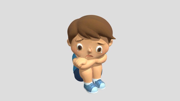 Sad Little Boy Sitting 3D Model