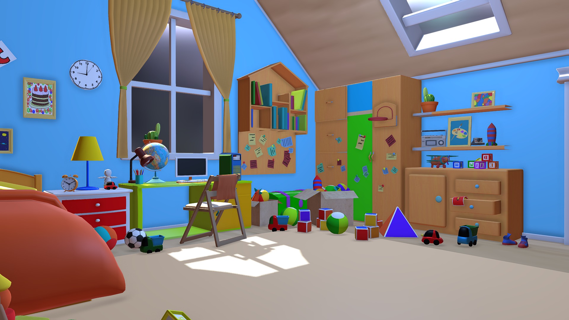 3D model Asset – Cartoons – Bedroom- 02 3D model - This is a 3D model of the Asset - Cartoons - Bedroom- 02 3D model. The 3D model is about a room with a playroom and toys.