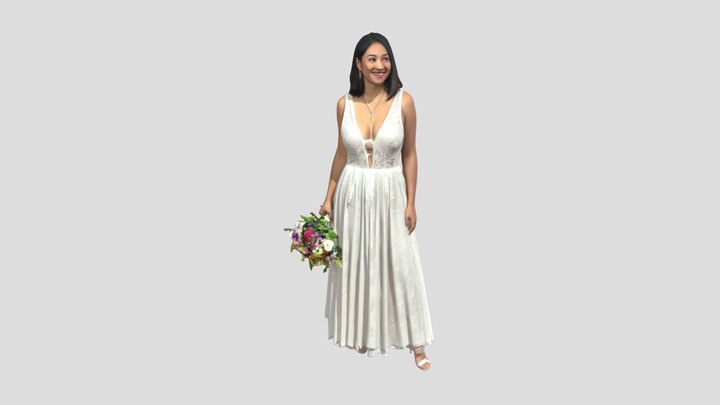 Bride in Lace Wedding Dress with Bouquet – Modelo 3D gratuito STL