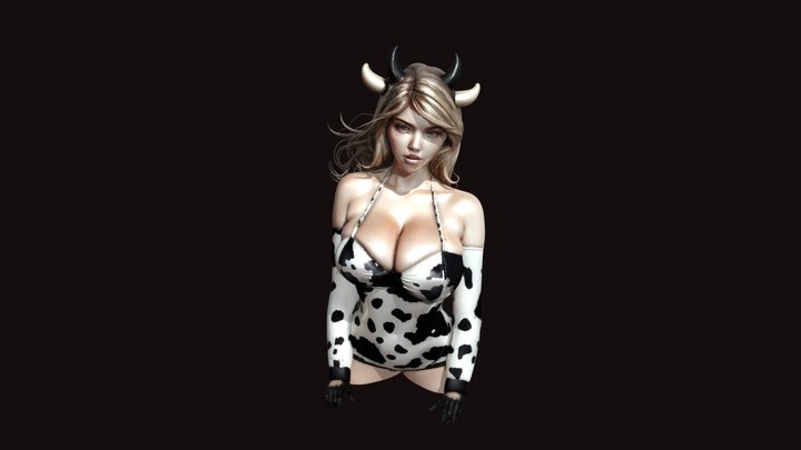 Cowprint Goddess with Horns 3D Model