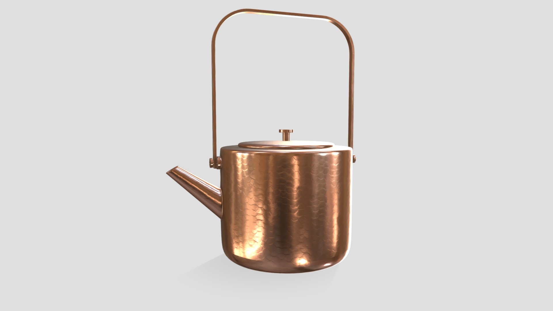 3D model Stainless Cooper Tea Kettle - This is a 3D model of the Stainless Cooper Tea Kettle. The 3D model is about a metal bell with a handle.