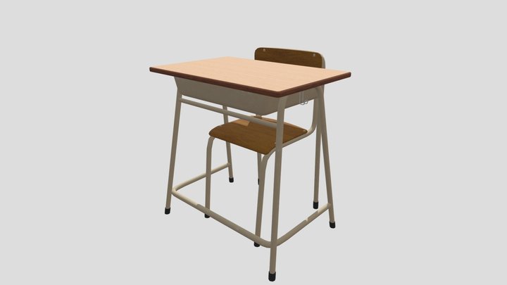 School Desk and Chair 3D Model