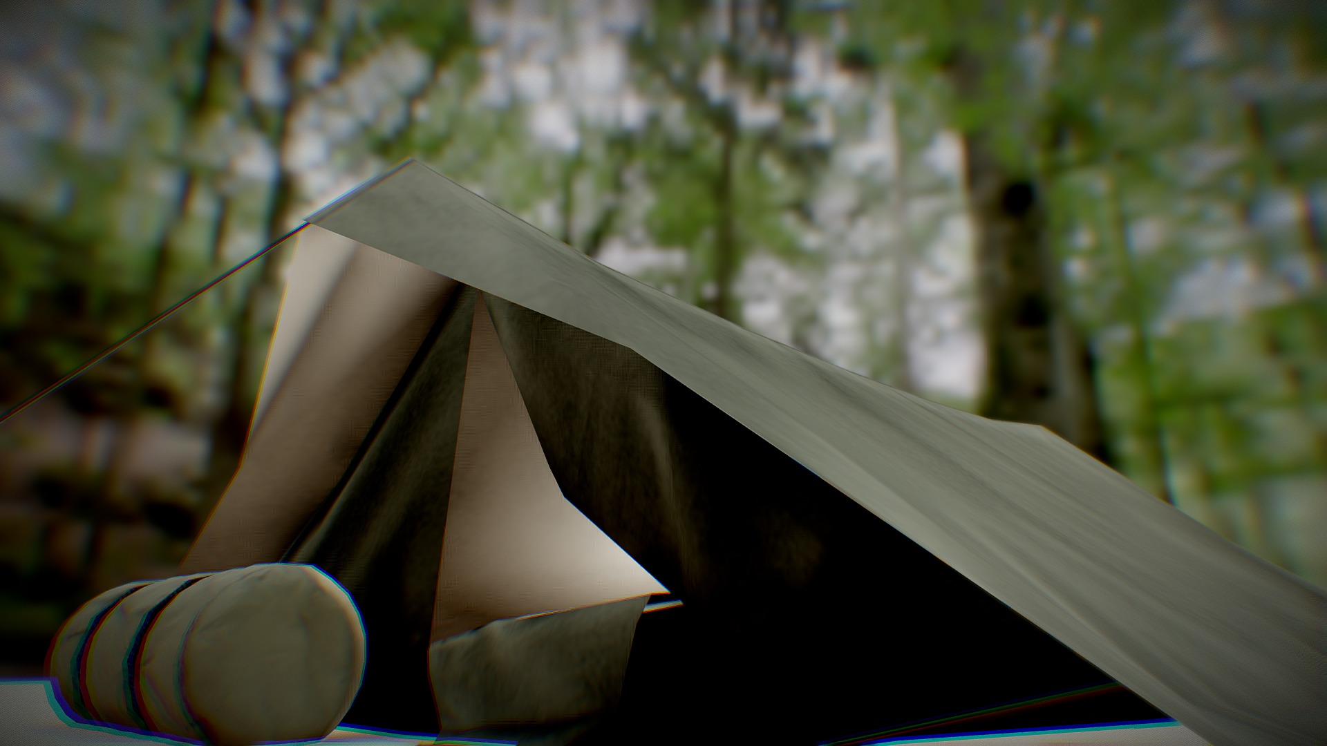 3D model Tent in forest - This is a 3D model of the Tent in forest. The 3D model is about a close-up of a book.