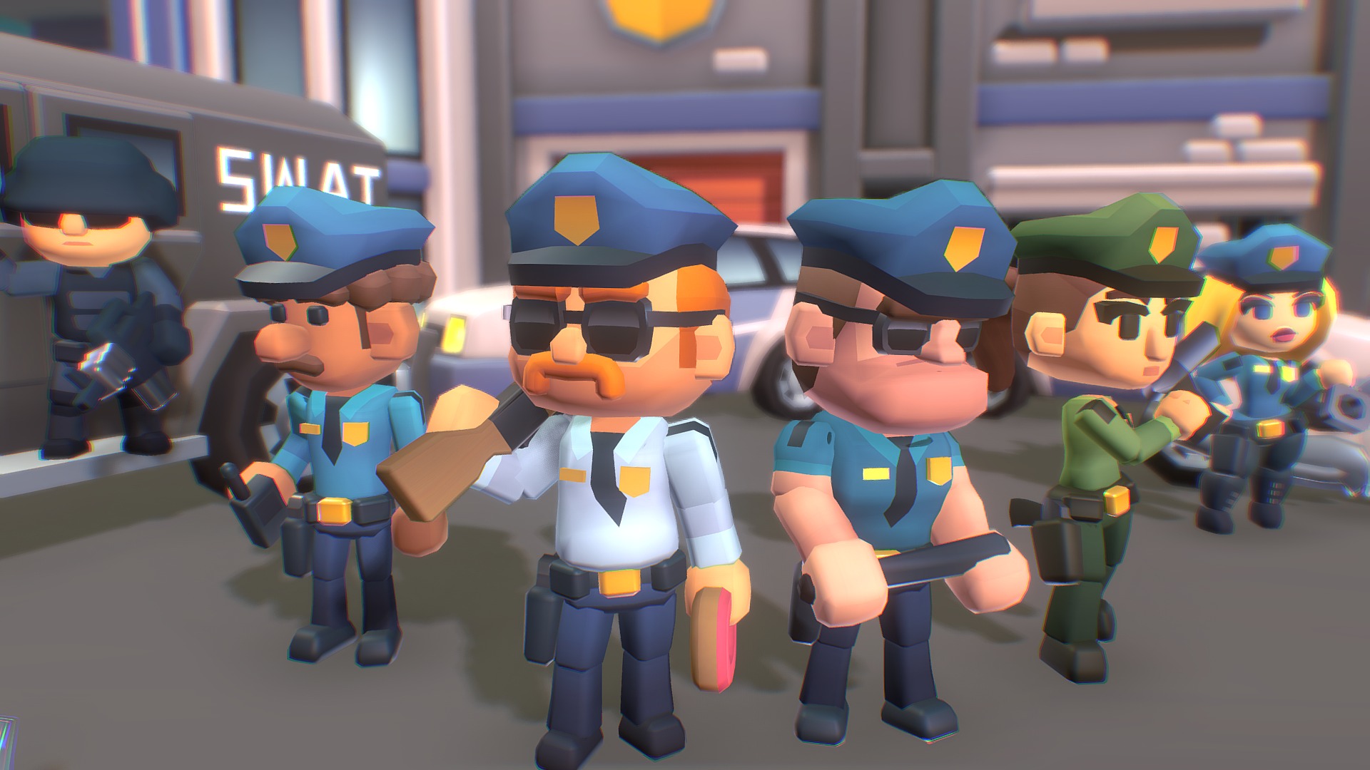 3D model Police Station – Proto Series - This is a 3D model of the Police Station - Proto Series. The 3D model is about a group of toy action figures.