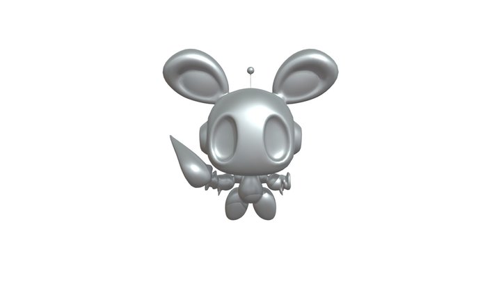 Cute robotic bunny with carrot 3D Model