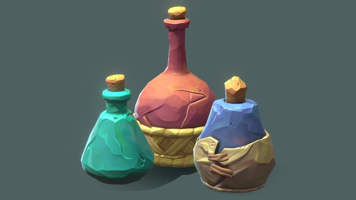 Three stylized bottles | Wayfinder fan art 3D Model