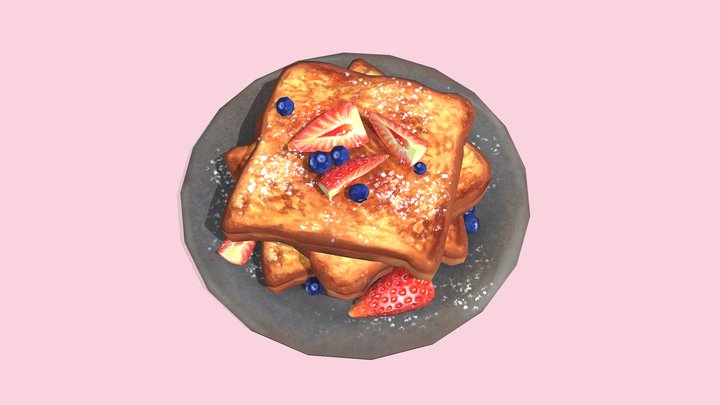 Strawberry French Toast | Hand-Painted 3D Model
