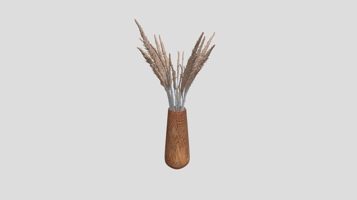 Dried Pampas Grass in Modern Wood Vase 3D Model