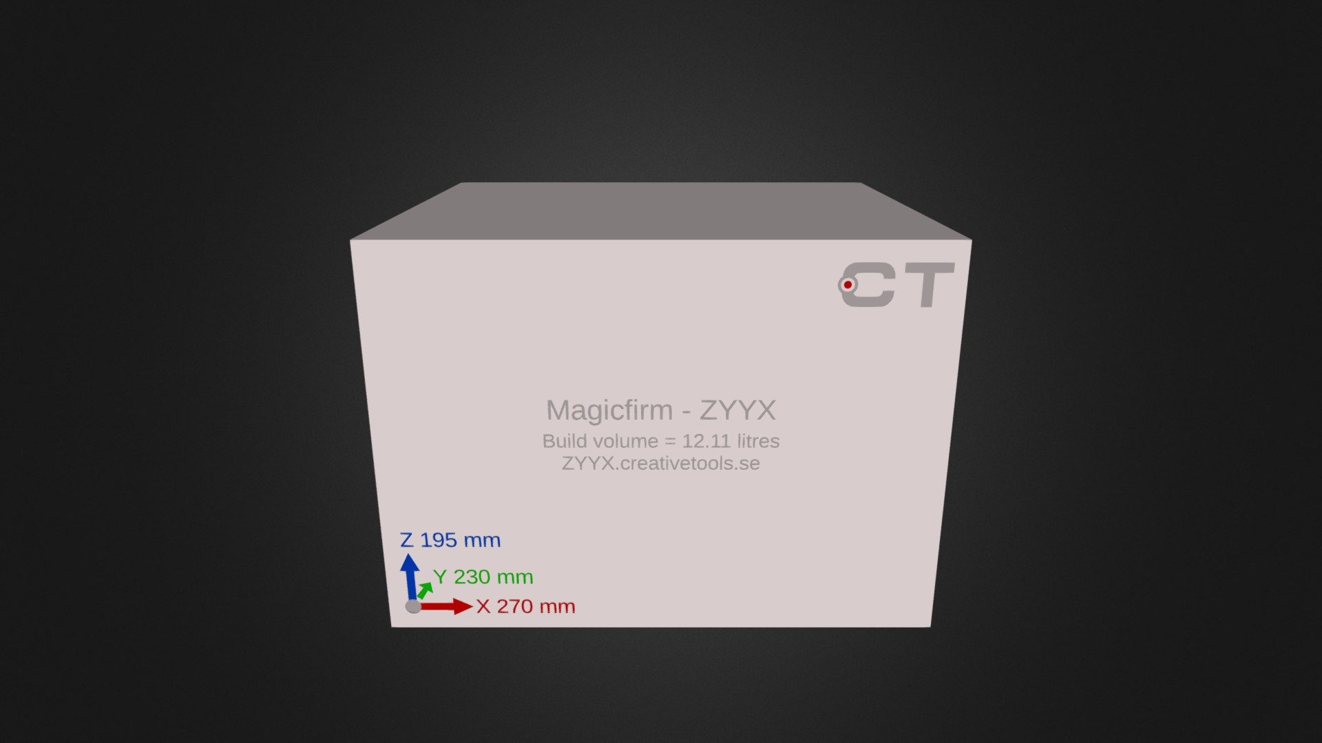 Magicfirm ZYYX 3D-print Build Volume
