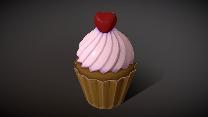 Free to download handpainted stylized cupcake 3D Model