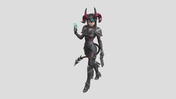 Cyber Oni Demon Girl Mecha Pilot STL GLB |…