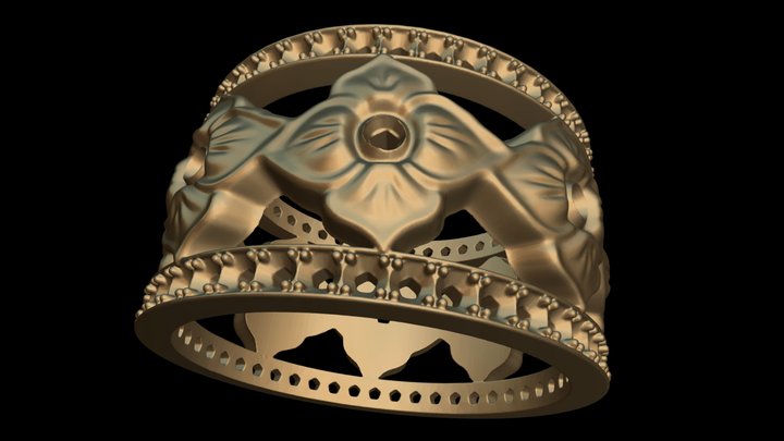 Baroque Ornaments Ring Accent Stones 3D Model