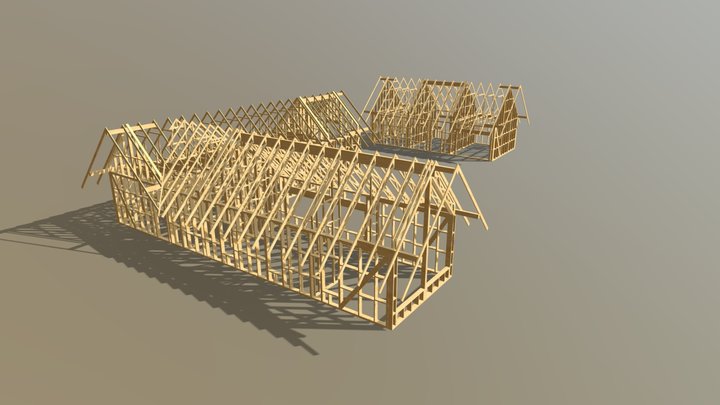 Roof out of timber trusses for private house 3D Model