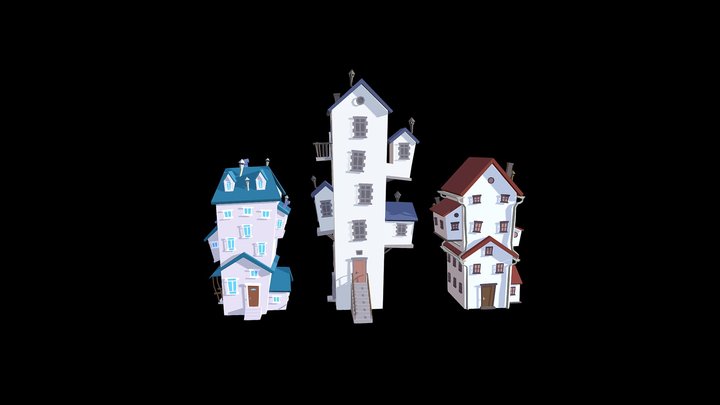 Low Poly Cartoon Houses Pack 3D Model