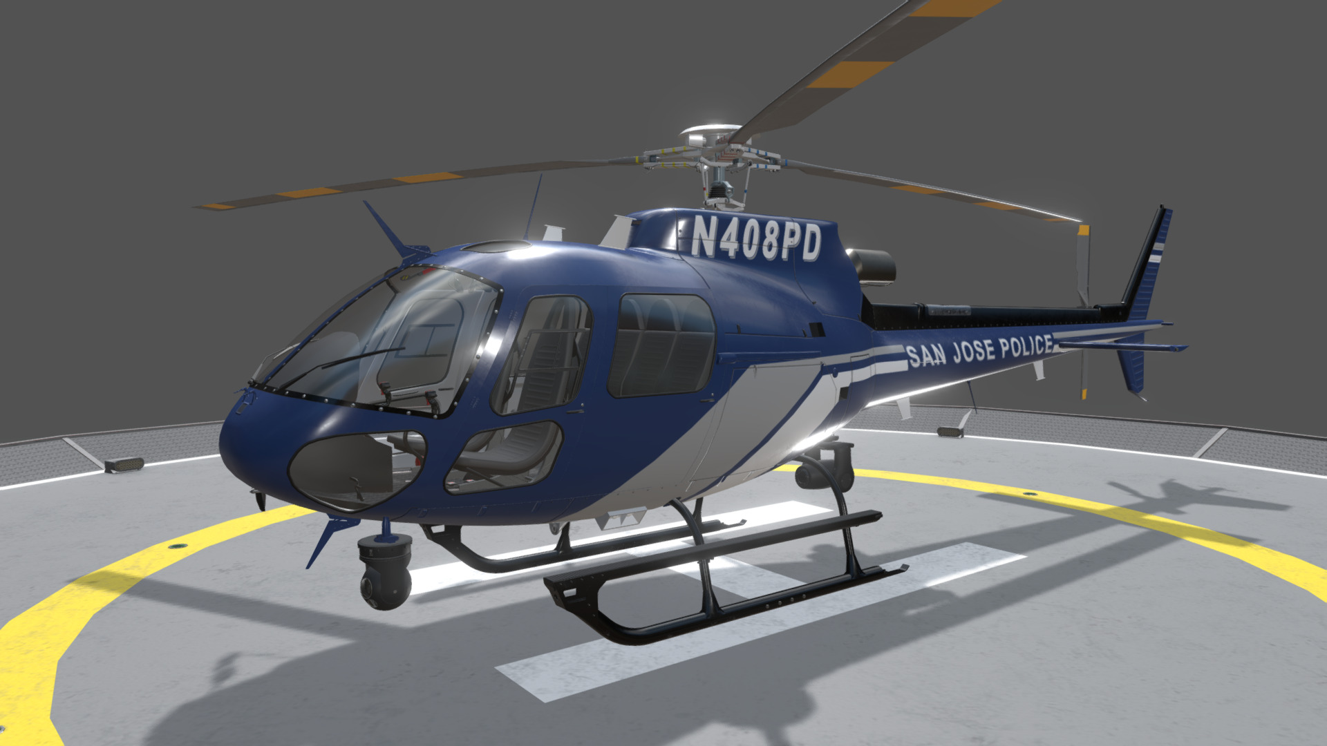 3D model AS-350 San Jose Police Department Static - This is a 3D model of the AS-350 San Jose Police Department Static. The 3D model is about a helicopter on a runway.