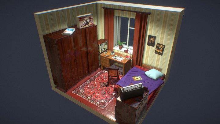 90-th Retro Room with Dendy 3D Model