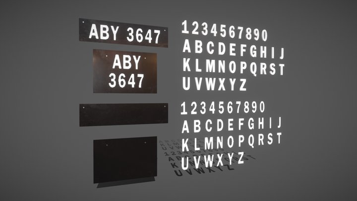 Alphabet And Number With Car Plate [Free] 3D Model