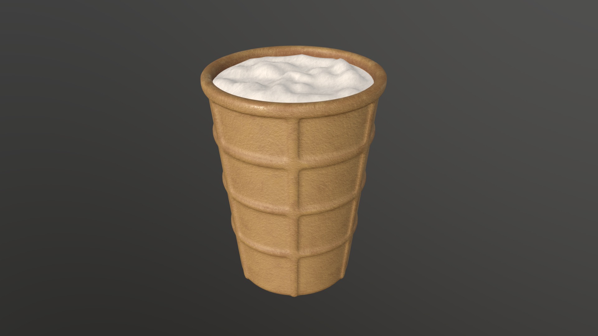 3D model Ice cream in waffle cup - This is a 3D model of the Ice cream in waffle cup. The 3D model is about a stack of brown paper.