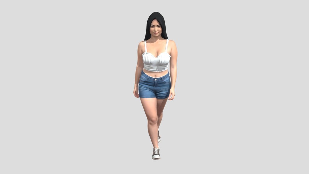 White Crop Top and Denim Shorts Portrait