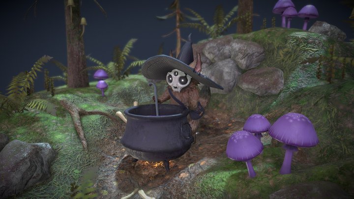 Fantasy Garden - Kitten Witch Animated Diorama 3D Model