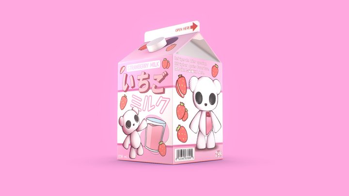 Strawberry Milk Carton 3D Model