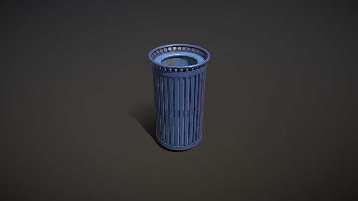 Blue City Trash Can 3D Model