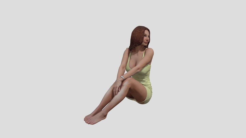 Red-haired girl sitting down on the floor
