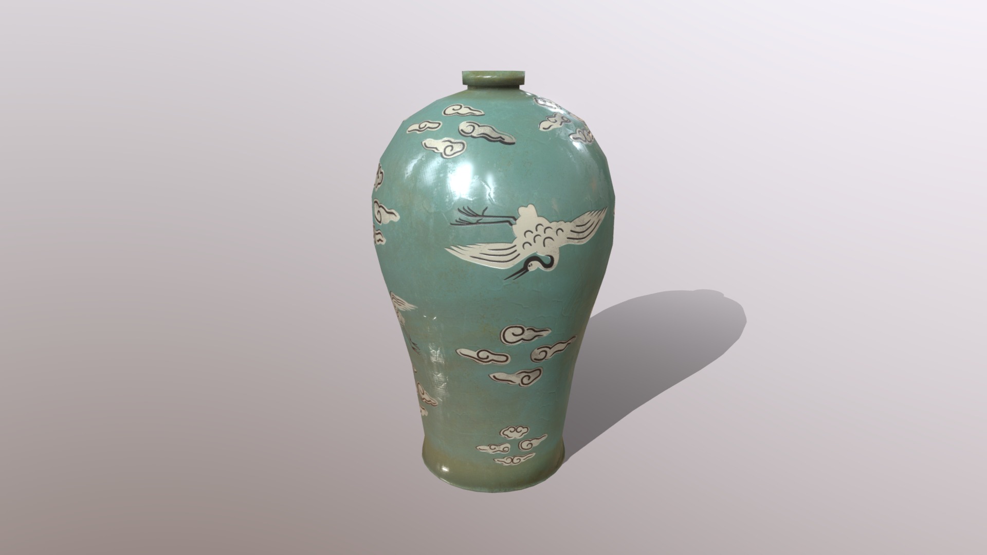 3D model Maebyeong with Cranes and Clouds + ALPHA VECTORS - This is a 3D model of the Maebyeong with Cranes and Clouds + ALPHA VECTORS. The 3D model is about a green vase with a handle.