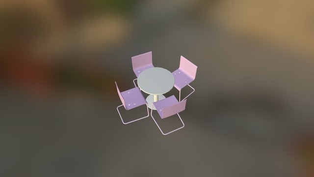 Table Round With 4 Chairs 3D Model