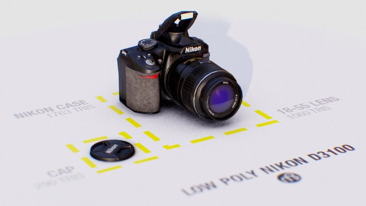 Low poly Nikon D3100 (game optimized) 3D Model