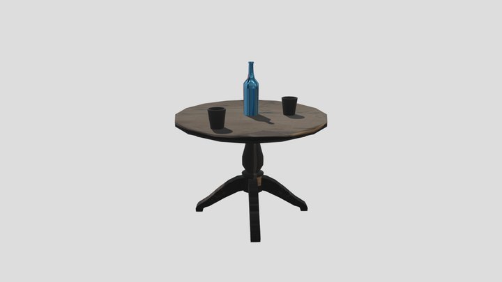 wooden table with wine 3D Model