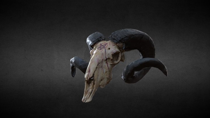 Satan sheep skull with pentagram and blood 3D Model